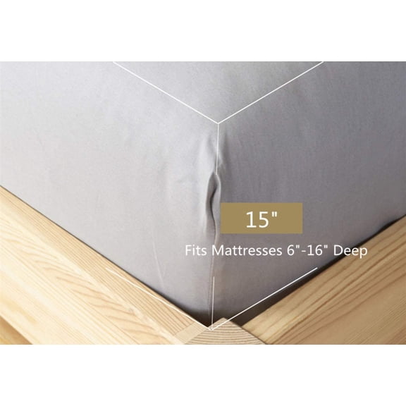 YISIGE-Queen Size Premium Cotton Fitted Sheet Only - 300 Thread Count Pure Natural Cotton Fabric - 15" Deep Pocket,Breathable,Ultra Soft & Silky (Queen,Dark Grey)