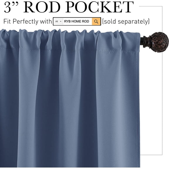 YISIGE-RV Curtains for Camper Windows, Mini Small Thermal Insulated Sunlight Heat Blocking Blackout Privacy Portable Curtains for Travel Trailer, Width 34 by Length 24, Stone Blue, 2 Panels