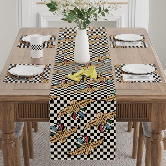 YISIGE-Race Car Black White Checkered Table Runner Table Decorations for Party Home Kitchen Dining Holiday Decor 13x90 Inch