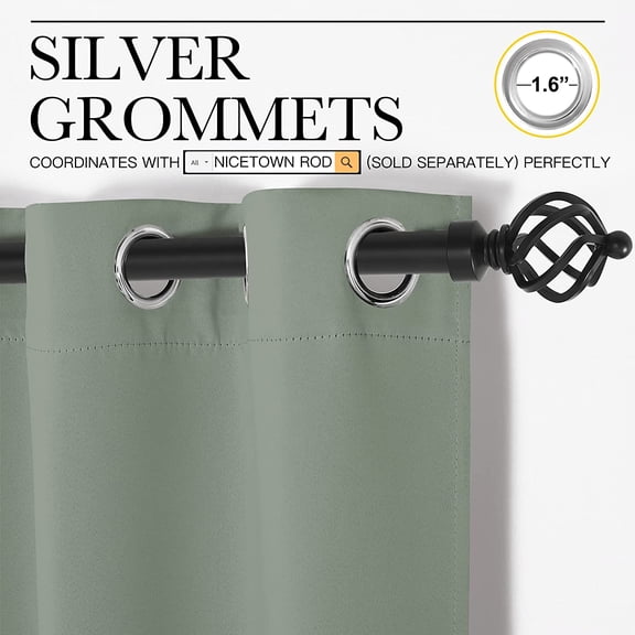 YISIGE-Room Darkening Curtains for Bedroom, Greyish Green Thermal Insulated Drapes 63 inches Long for Small Shack Window (1 Panel, 70" Wide per Panel)