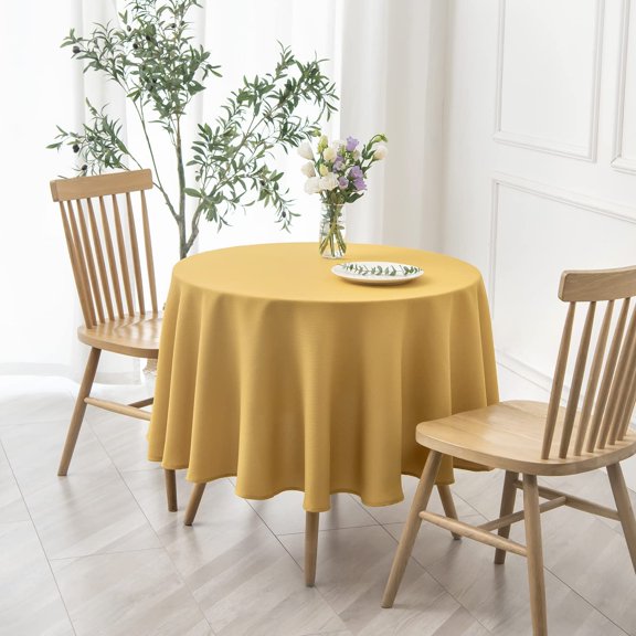 YISIGE-Round Textured Tablecloth Spill-Proof Wrinkle Free Soft Jacquard Table Cloth for Circular Table Cover, for Dining Room Buffet Banquet Parties Holiday Dinner, 70 Inch, Ochre Yellow