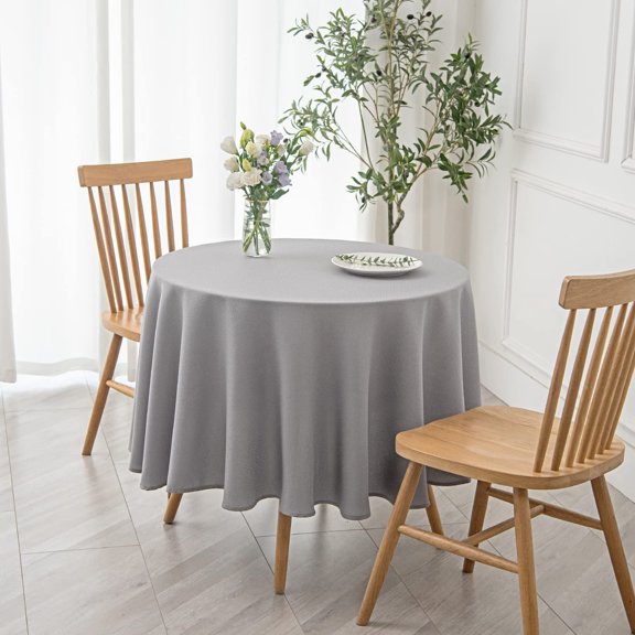 YISIGE-Round Textured Tablecloth Spill-Proof Wrinkle Free Soft Jacquard Table Cloth for Circular Table Cover, for Dining Room Buffet Banquet Parties Holiday Dinner, 70 Inch Light Grey