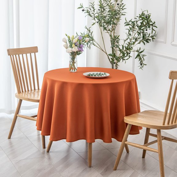 YISIGE-Round Textured Tablecloth Spill-Proof Wrinkle Free Soft Jacquard Table Cloth for Circular Table Cover, for Dining Room Buffet Banquet Parties Holiday Dinner, 70 Inch, Rust