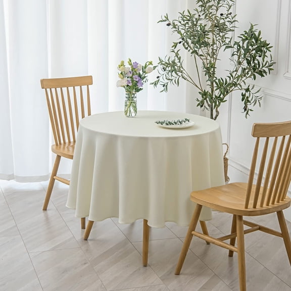 YISIGE-Round Textured Tablecloth Spill-Proof Wrinkle Free Soft Jacquard Table Cloth for Circular Table Cover, for Dining Room Buffet Banquet Parties Holiday Dinner, 70 Inch Ivory