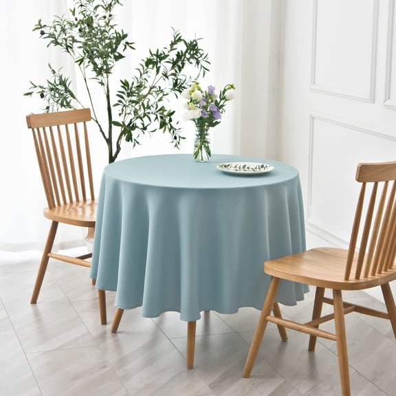 YISIGE-Round Textured Tablecloth Spill-Proof Wrinkle Free Soft Jacquard Table Cloth for Circular Table Cover, for Dining Room Buffet Banquet Parties Holiday Dinner, 70 Inch Dusty Blue