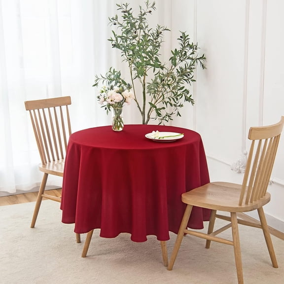 YISIGE-Round Textured Tablecloth Spill-Proof Wrinkle Free Soft Jacquard Table Cloth for Round Table Cover, for Dining Room Buffet Banquet Parties Holiday Dinner, 70 Inch Red