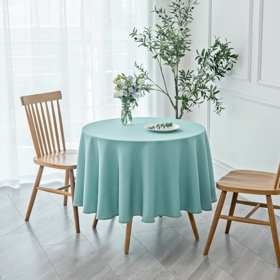 YISIGE-Round Textured Tablecloth Spill-Proof Wrinkle Free Soft Jacquard Table Cloth for Round Table Cover, for Dining Room Buffet Banquet Parties Holiday Dinner, 70 Inch, Turquoise
