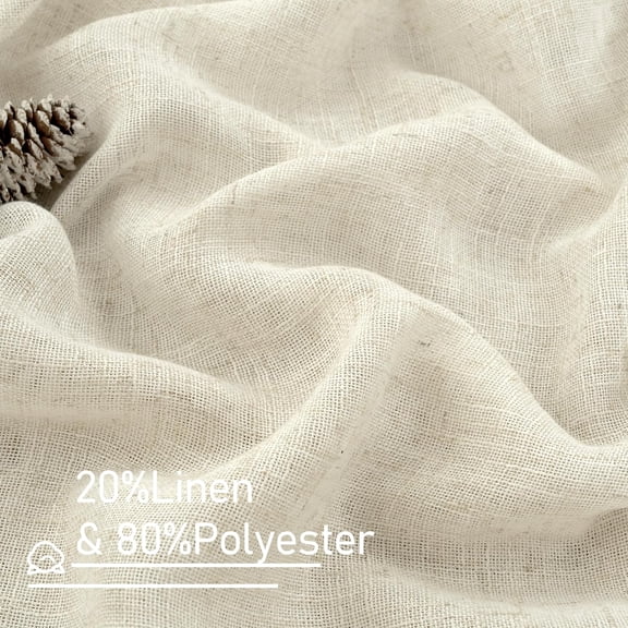 YISIGE-Semi Sheer 48 Inch Linen Curtains for Cafe 2 Panels, Cream Ivory Light Filtering Panels Back Tab and Rod Pocket Neutral Drapes for Small Window/Loft Room, 34 x 48 Inch