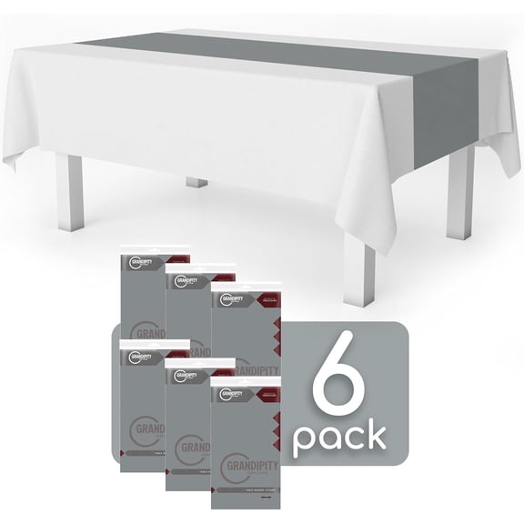 YISIGE-Silver 6 Pack Premium Disposable Plastic Table Runner 14 x 108 Inch. Table Runner for Dinner Parties & Events by