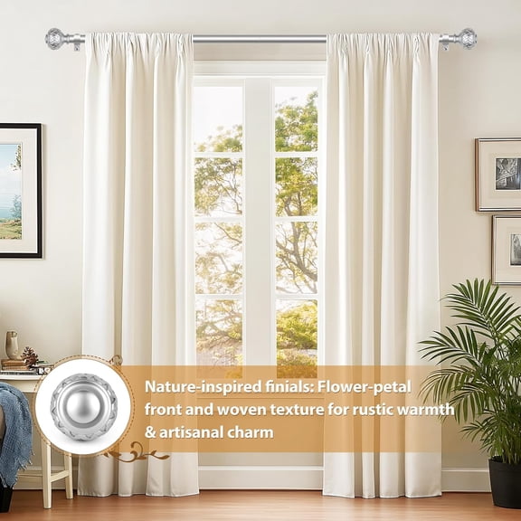YISIGE-Silver Curtain Rod 32 to 120 Inches, 7/8 Adjustable Curtain Rods for Windows 20 to 116 Inches, Splicing Drapery Rods Decorative with Netted Texture Finials