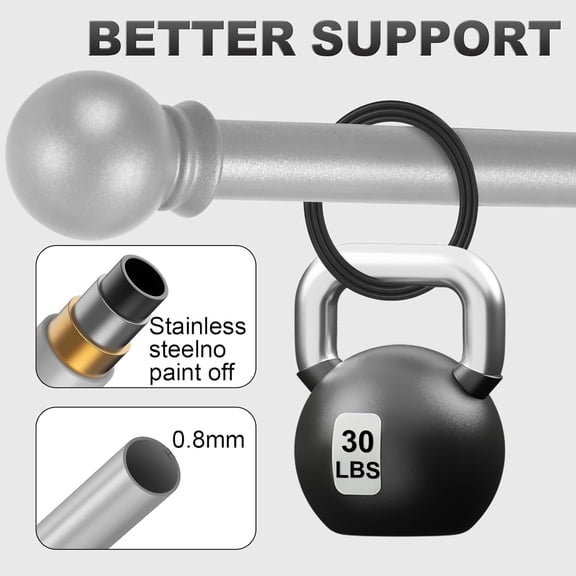 YISIGE-Silver Curtain Rods for Bedroom with Brackets,5/8 Inch Diameter Small Window Curtain Rod Adjustable 32 to 120 Inches,Easy Install Drapery Rods,Gray