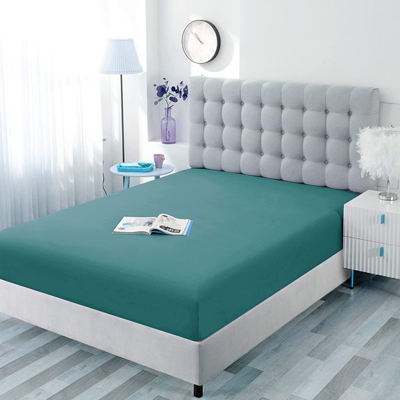 YISIGE-Single Fitted Sheet (Twin - Teal) - Deep Pocket Brushed Velvety Microfiber, Breathable, Extra Soft and Comfortable - Wrinkle, Fade, Stain and Abrasion Resistant