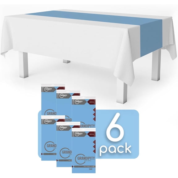 YISIGE-Sky Blue 6 Pack Premium Disposable Plastic Table Runner 14 x 108 Inch. Table Runner for Dinner Parties & Events by