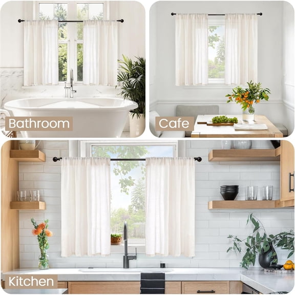 YISIGE-Small Linen Curtains 36 Inch Length for Cafe Window, Half Drapes Lightweight Semi Sheer with Rod Pocket for Front Door Kitchen Window Over Sink, 2 Panels Set, 24 Inch Wide Each Panel