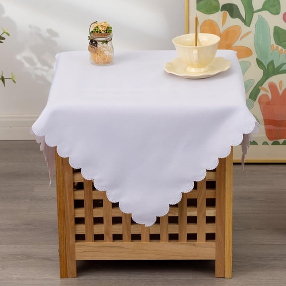 YISIGE-Small Square White Tablecloth 24 x 24 Inch Polyester Fabric Washable Table Cover Decorative Wrinkle Resistant Solid Color Table Cloth for Nightstand Party Wedding Camping