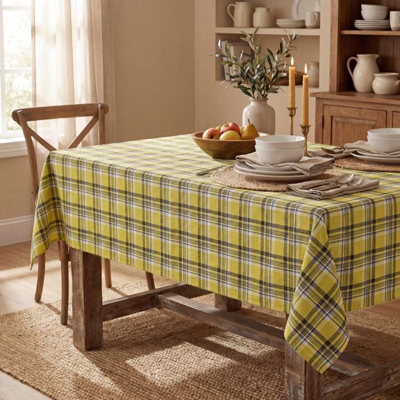 YISIGE-Spring Checkered Tablecloth 5584 Inch Rectangular, Yellow Buffalo Plaid Spring Table Cloth, Washable Spring Farmhouse Table Decor for Dinner/Party Decoration/Holiday