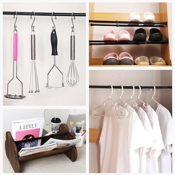 YISIGE-Spring Rods, 5/8" Diameter, No Drilling, Expandable (12-20 in), Black, 3 Pack for Closet, Cupboard, Hanging Clothes