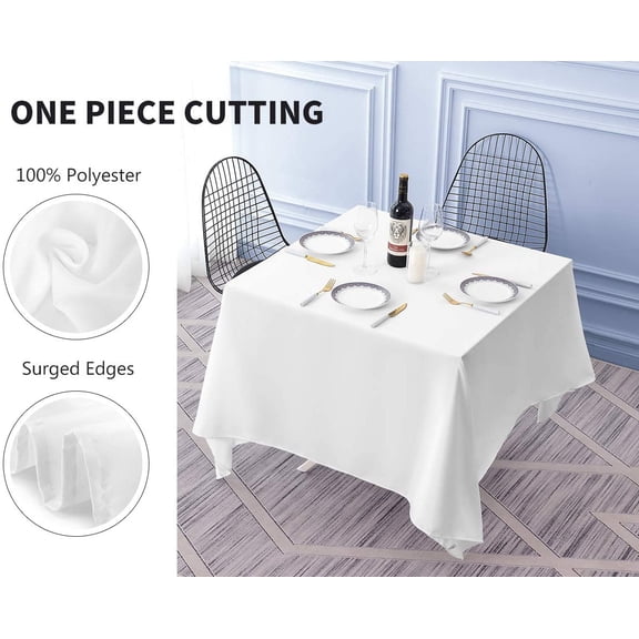 YISIGE-Square Tablecloth for Square or Round Tables 100% Polyester 85x85 Inch Table Cloth for Weddings, Banquets, or Restaurants (White)