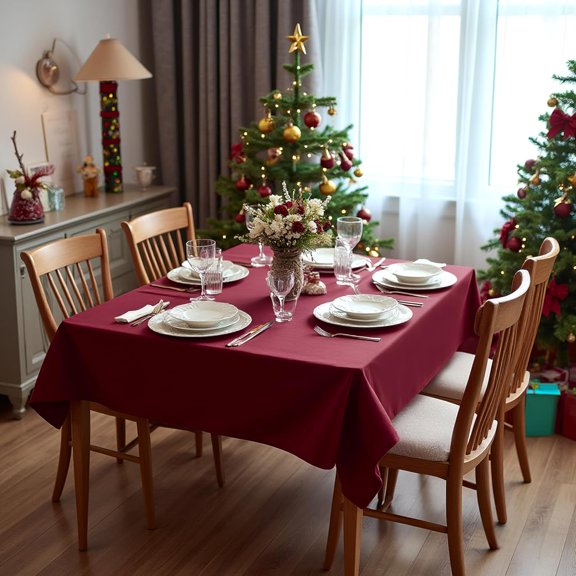 YISIGE-Square Tablecloths 85x85 Inch Burgundy - Fabric Table Cloth for Square or Round Tables, Washable Polyester Table Cover for Christmas Dinner, Holiday Party, Decorative Display Tables