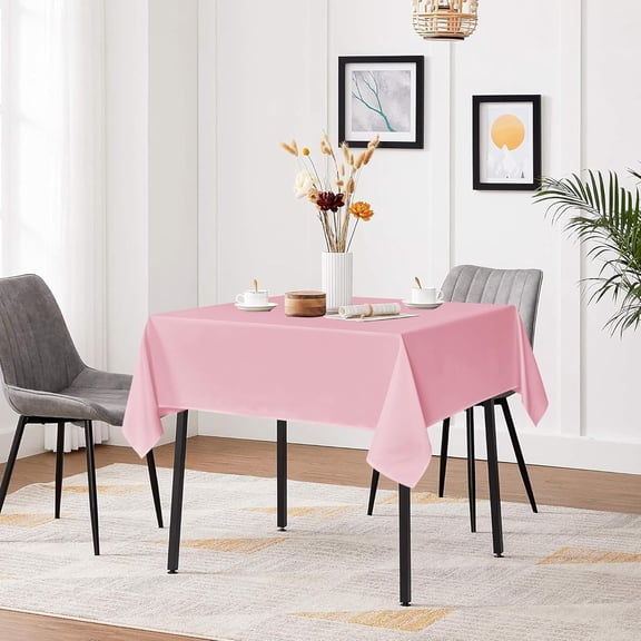 YISIGE-Square Tablecloths 85x85 Inch - Pink Fabric Table Cloth for Square or Round Tables, Washable Polyester Table Cover for Outdoor Party, Birthday, Buffet, Resturant
