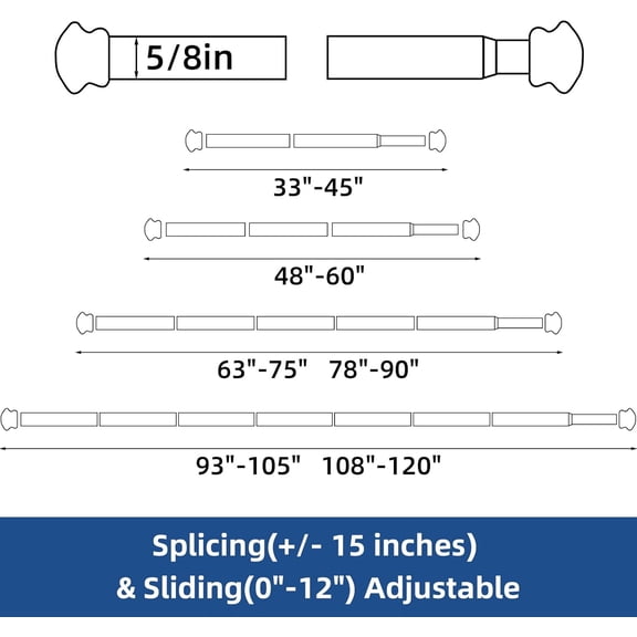YISIGE-Standard Decorative Window Curtain Rods 32 to 120 Inch,5/8 Inch Diameter Small Curtain Rod Set, Heavy Duty Drapery Rods with Brackets Brown