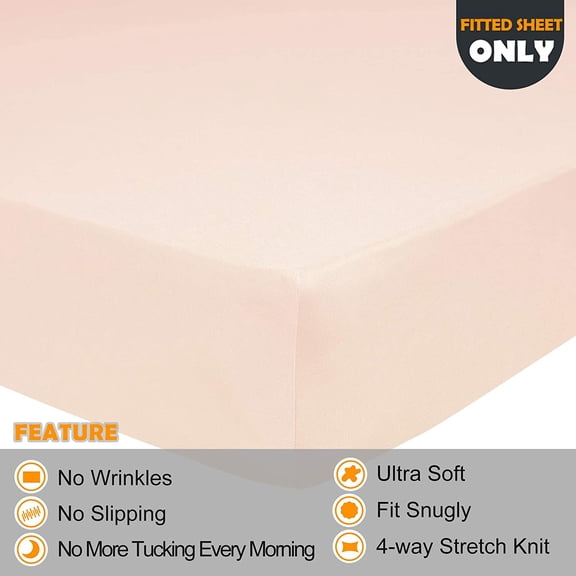 YISIGE-Stretchy Twin Size Fitted Sheet Only - 4-Way Stretch Jersey Knit, Snug Fit, Wrinkle Free & Stay in Place, No More Slipping Off for Mattress, Soft & Comfortable - Blush Pink, Twin