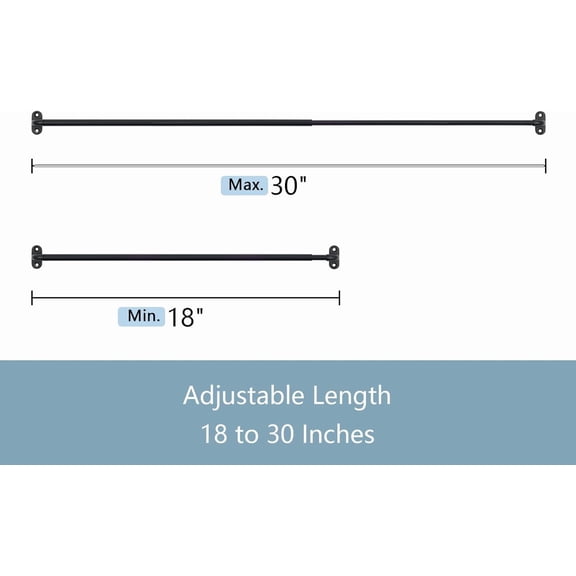 YISIGE-TYRON 1 Pack Screwed Sash Curtain Rod Adjustable 18-30 Inch, 3/8 In. Diameter, French Door Curtain Rods, Cafe Window Rod (Black)