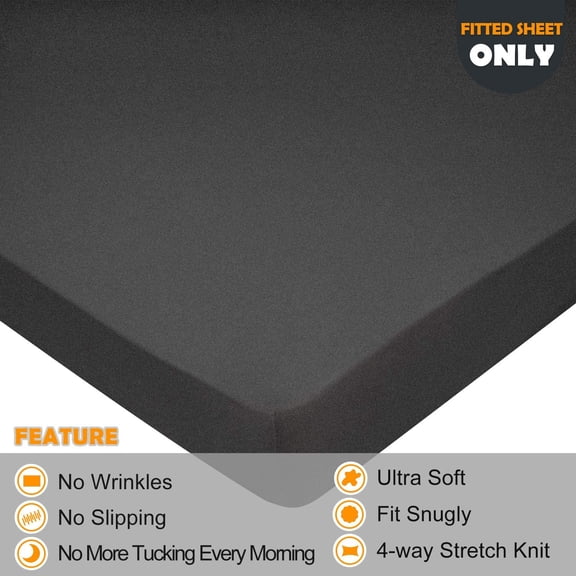 YISIGE-Twin Size Fitted Sheet Only - 4-Way Stretch Knit, Snug Fit, Wrinkle Free & Stay in Place, No More Slipping Off for Mattress, Soft & Comfortable - Hemp Gray, Twin