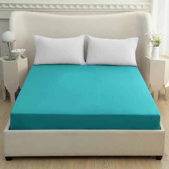 YISIGE-Twin XL Fitted Sheet - Deep Pocket Cooling Sheets up to 16 inch - Hotel Luxury 1800 Premier - Softest Sheets - Wrinkle Resistant - 1 Single Bottom Fitted Sheet, Twin XL, Teal