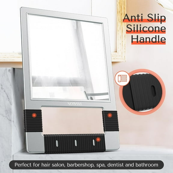 YISIGE-Unbreakable Hand Mirror, Silver, Rectangular, Tabletop Mount, ABS Frame, Handheld Mirror for Barber, Salon, Makeup, Shower