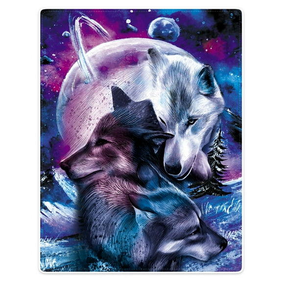 YISUEMI 50x60 inches Blanket Throw Comfort Warmth Soft Plush Throw for Couch Art Design Wolf Galaxy Purple
