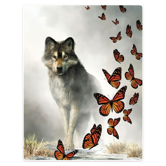 YISUEMI 50x60 inches Blanket Throw Comfort Warmth Soft Plush Throw for Couch Wolf Butterfly Powerful And Small