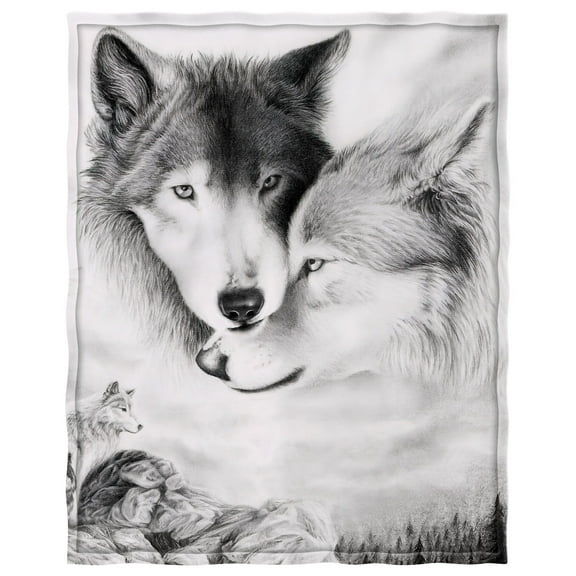 YISUEMI 60x80 inches Blanket Throw Comfort Warmth Soft Plush Throw for Couch 2 Wolf Snuggle Together