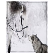 YISUEMI 60x80 inches Blanket Throw Comfort Warmth Soft Plush Throw for Couch Husky Is Curious About The Horse