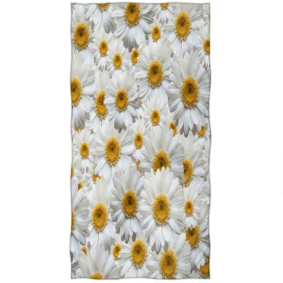 YISUEMI Super Soft Plush Cotton Print Beach Bath White Daisy Flower(27x55 inch)