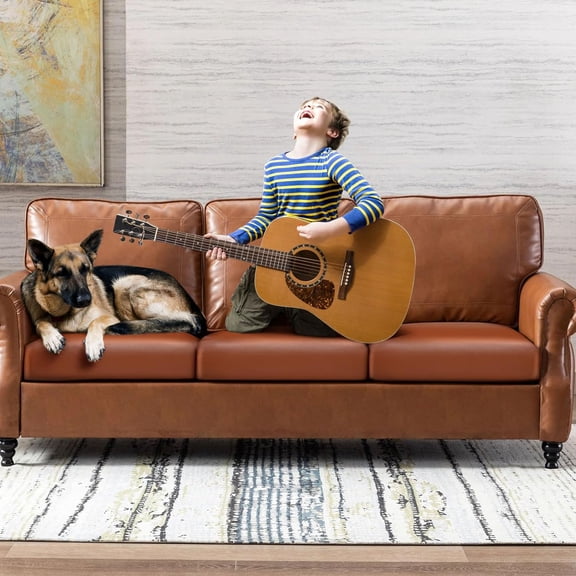 YISUN PU Leather Couch Cushion Covers, 3 Pcs(Light Brown)