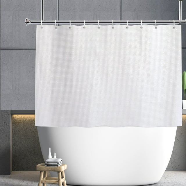 YISURE Short Shower Curtain 48inch Length White Waffle Textured Fabric