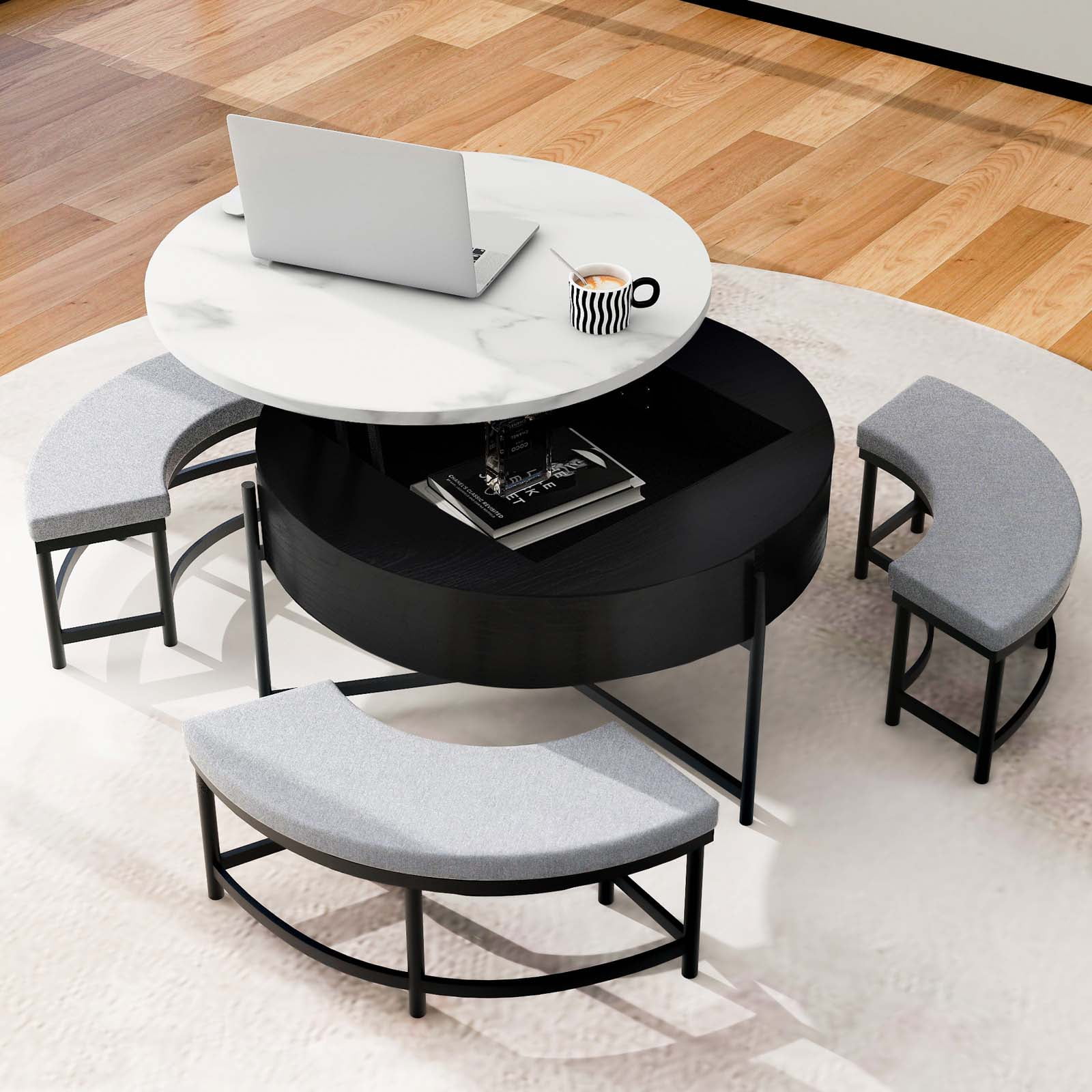YISUYA Modern Multifunctional Coffee Table, Round Coffee Table with ...