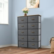 YITAHOME 10 Drawers Dresser Fabric Bedside Organizer Storage Tower Chest for Bedroom, Dark Grey