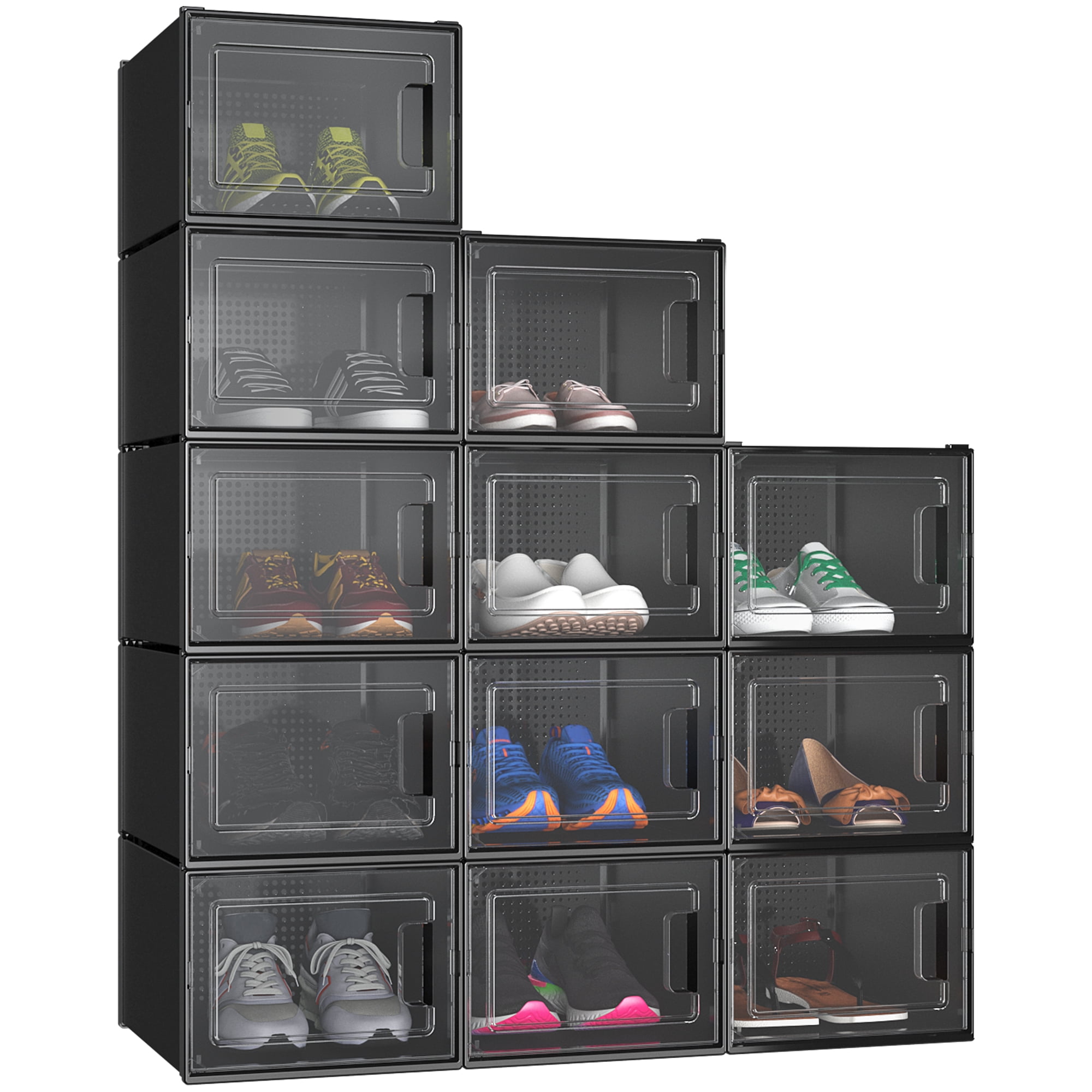 YITAHOME 12Pcs Shoe Box Stackable Storage Plastic Sneaker Organizer Big  Cases Large High Heel