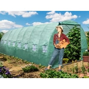 YITAHOME 26'x10'x7' Heavy Duty Greenhouses Large Walk-in Greenhouse Outdoor Tunnel Green House Portable Plant Gardening Upgraded Galvanized Steel Frame Ropes Zipper Doors 9 Crossbars Garden
