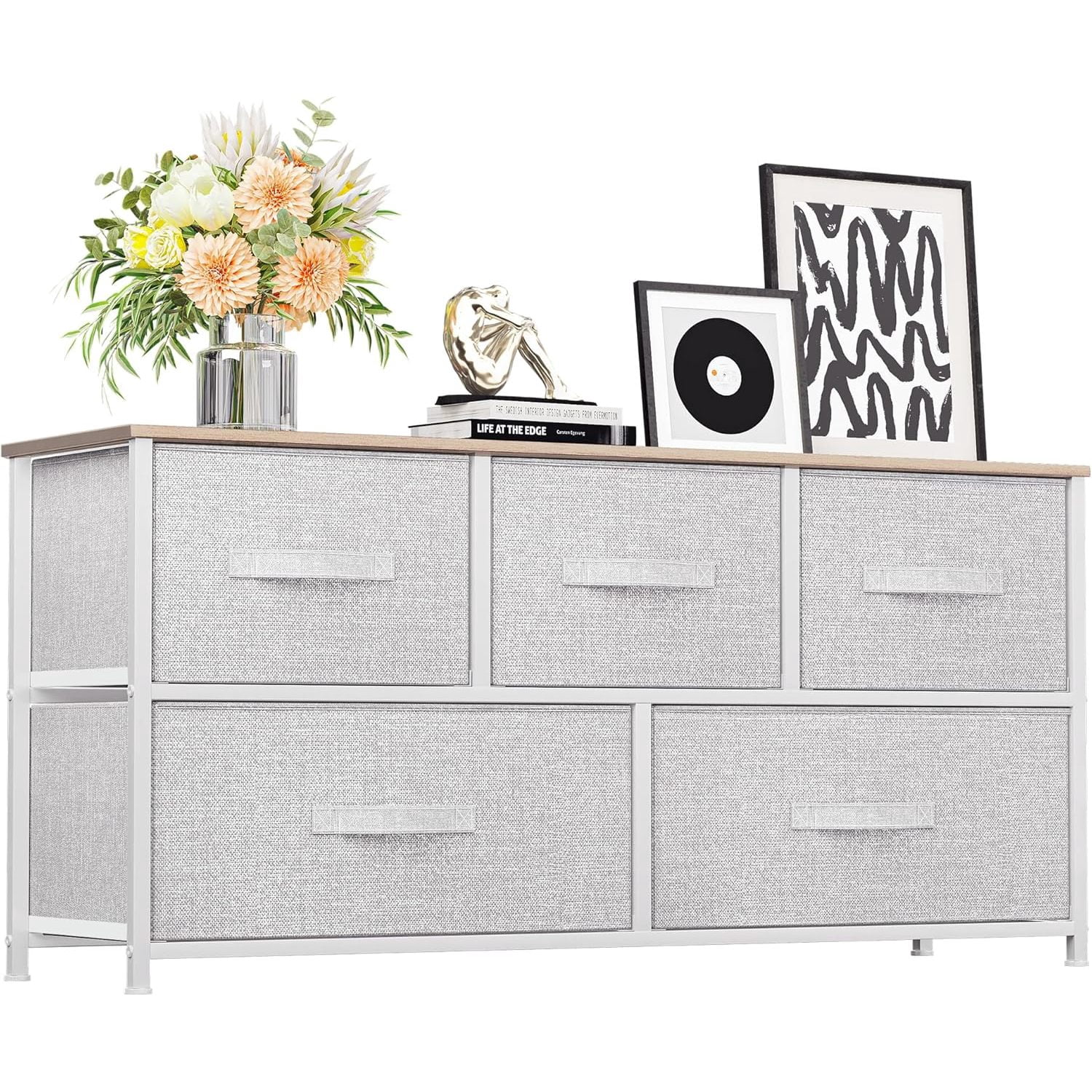 4-Drawer Fabric Dresser - Storage Tower With Wood Top, Steel Frame, Removable Bins For Bedroom
