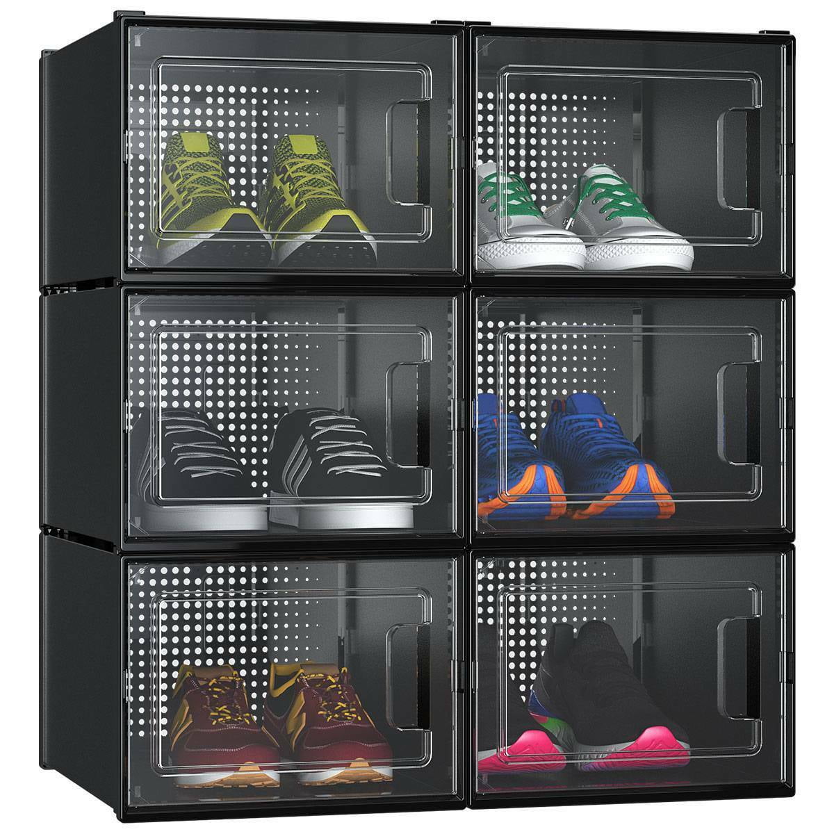 YITAHOME Shoe Storage Organizer, Installation-Free Shoe Box with Doors, 2-16 Grid Stackable Transparent Folding Shoe Cabinet for Hallway, Living Room