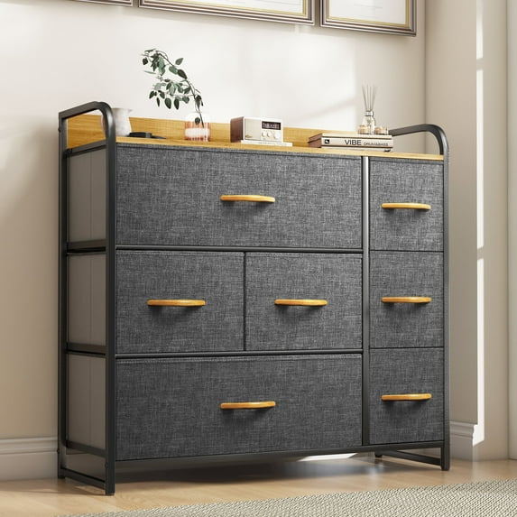 YITAHOME 7 Drawers Dresser, Dark Gray, Fabric Storage Tower with Wooden Top Shelf