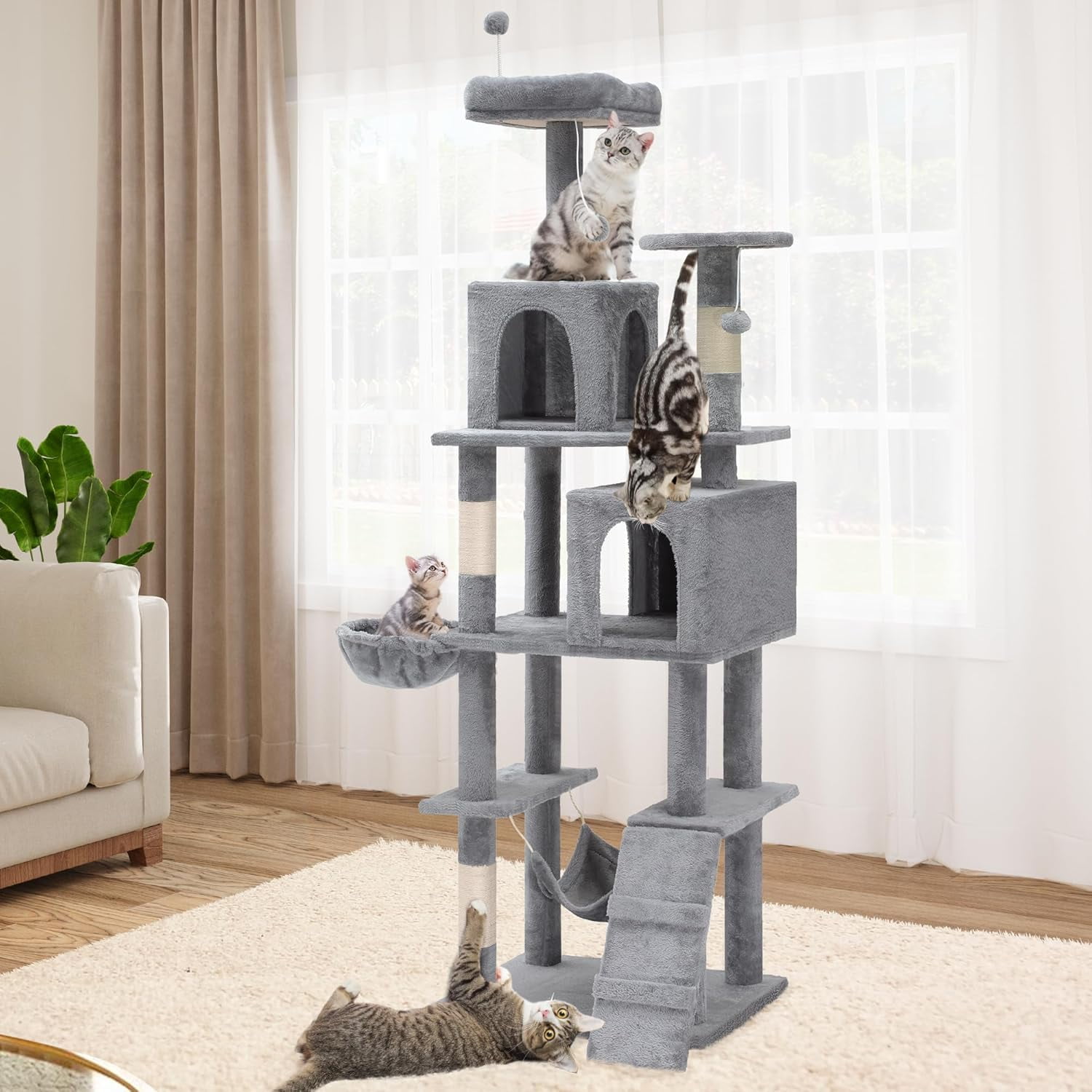 Light Gray 75" Multi-Level Cat Tree Tower with Sisal Posts