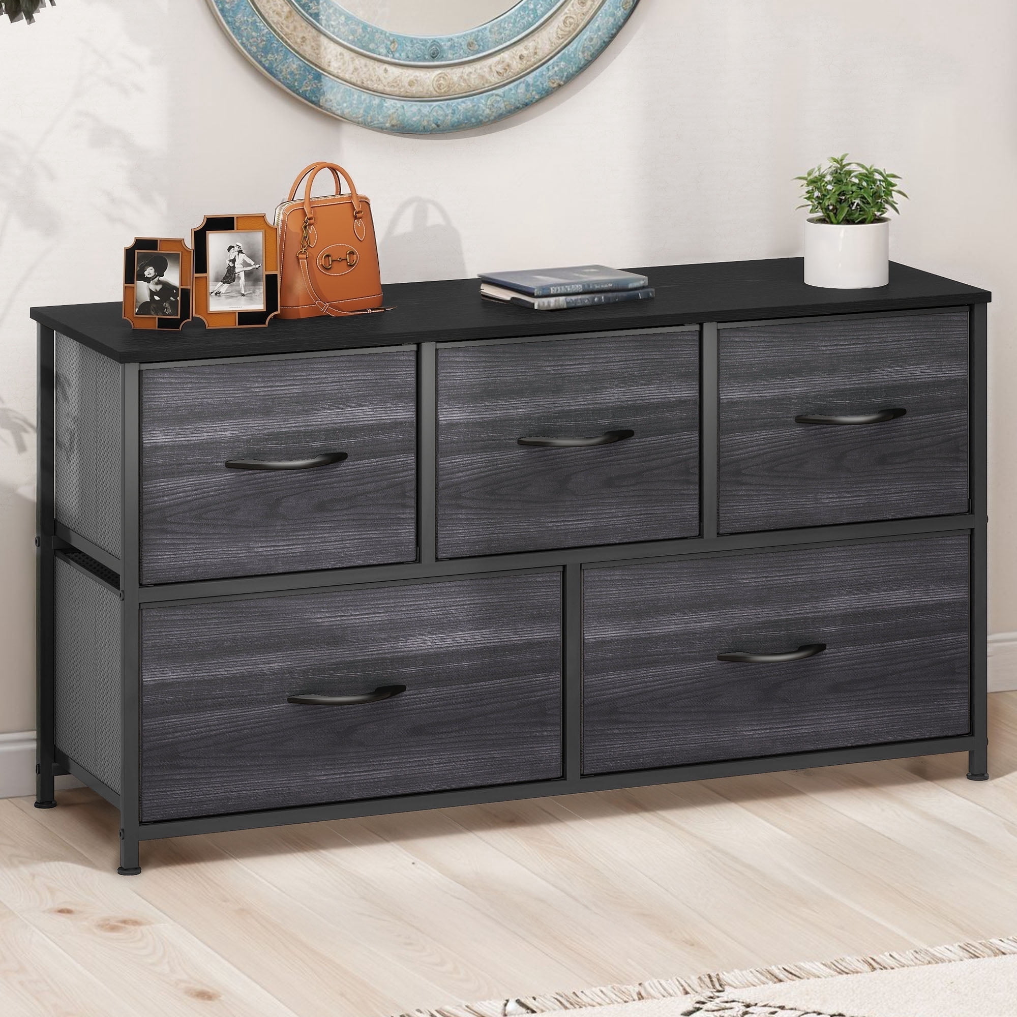 fabric dresser Homall 5 Drawer Fabric Dresser Wide Chest Of Drawers Nightstand With W –  homalldirect main image 1