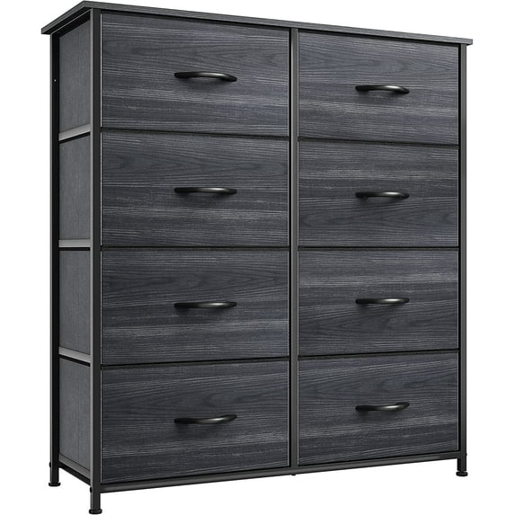 YITAHOME Dresser with 8 Drawers - Fabric Storage Tower, Organizer Unit for Bedroom, Hallway, Closets & Nursery - Sturdy Steel Frame, Wooden Top & Easy Pull Fabric Bins, Charcoal Black Wood Grain