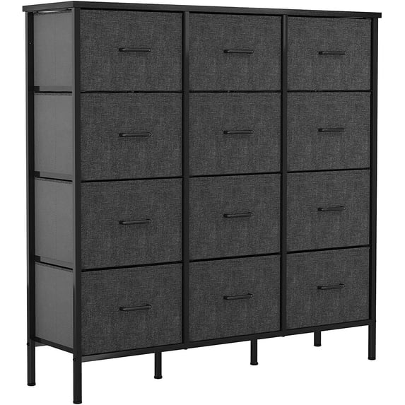 YITAHOME Fabric Dresser with 12 Drawers - Furniture Storage Tower Unit for Bedroom, Hallway, Closet, Office Organization, End Table Dresser - Steel Frame,Black Grey