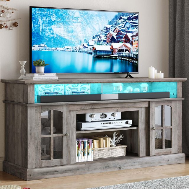 YITAHOME LED Farmhouse TV Stand for TV up to 65 Inch w/Outlets, Highboy