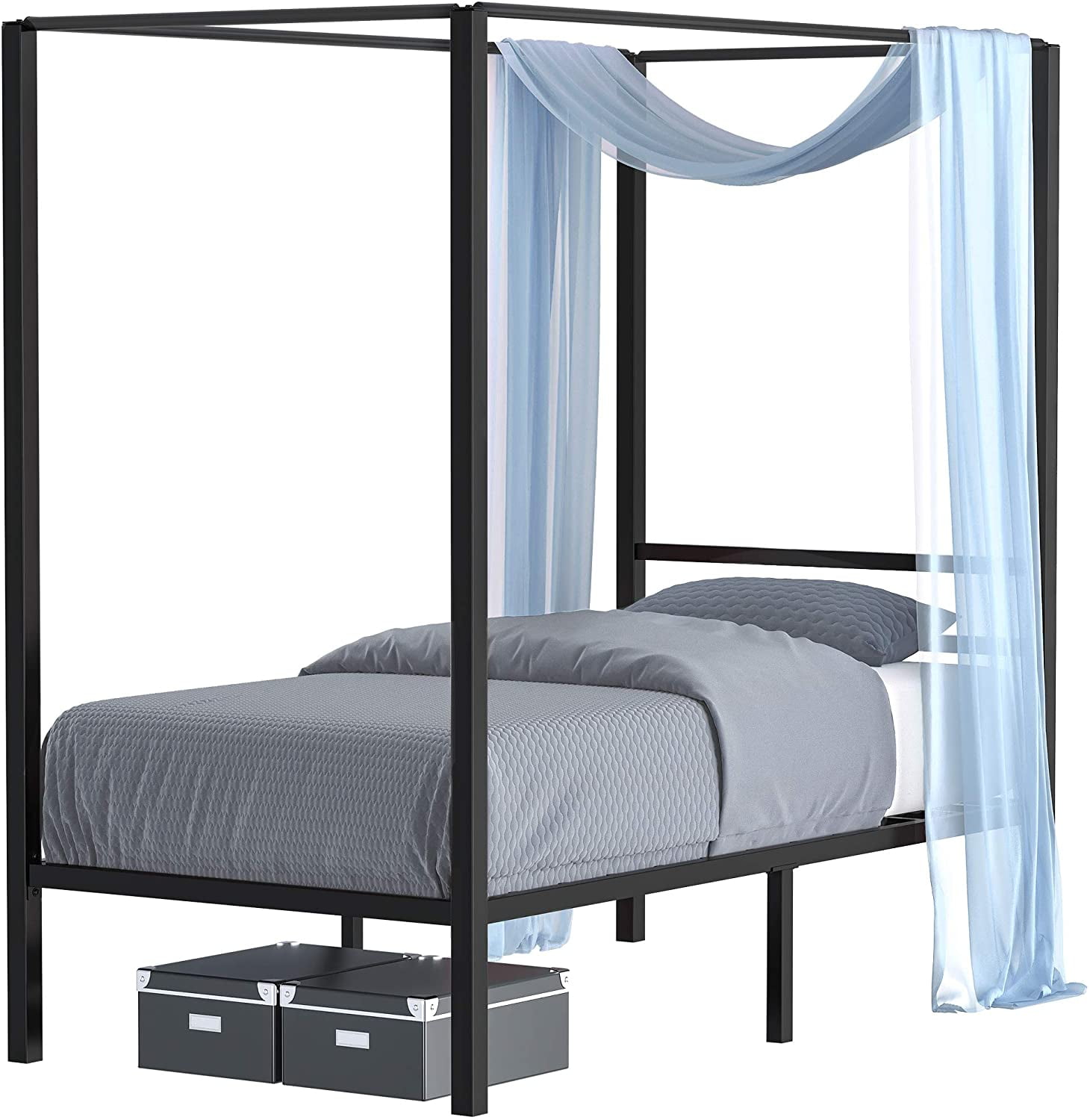 YITAHOME Metal Four Poster Canopy Bed Frame 14 Inch Platform with Built